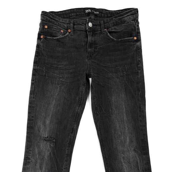 ZARA Raw Chewed Ankle Cropped High Rise Skinny Jeans Washed Black Y2k Grunge 6 - Picture 2 of 9